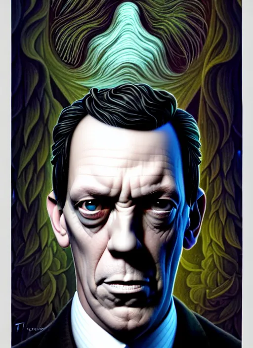 Image similar to lovecraft lovecraftian portrait of hugh laurie, pixar style, by tristan eaton stanley artgerm and tom bagshaw.