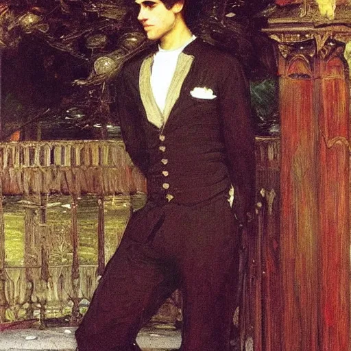 Prompt: painting of handsome beautiful prince in his 2 0 s named shadow at a party, elegant, clear, painting, stylized, art, art by john everett millais, john william waterhouse