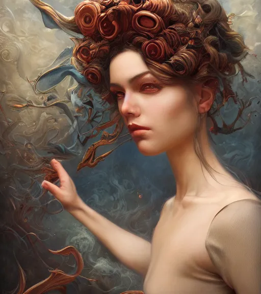 Image similar to portrait of the last touch by karol bak, James Jean, tom bagshaw, rococo, Trending on artstation, cinematic lighting, hyper realism, octane render, 8k, hyper detailed.