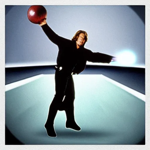 Image similar to “a Star Wars A New Hope movie shot, Jeff Bridges from The Big Lebowski as a Jedi levitating a bowling ball above a swamp on Dagobah” —W 1080