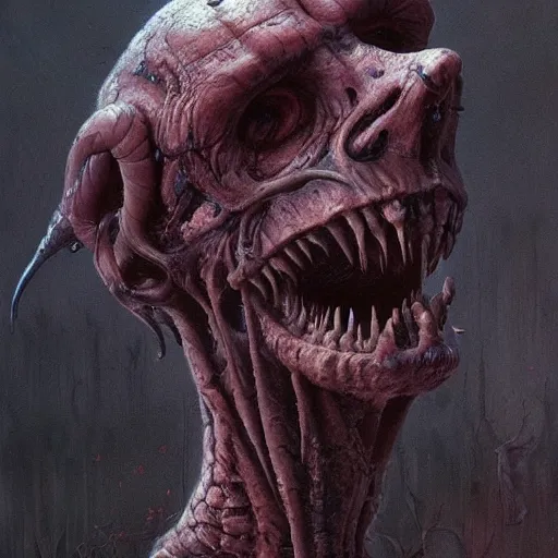 Image similar to Rotten worm with face of Nicolas Cage, dark fantasy, intricate, highly detailed, smooth, artstation, painted by Wayne Barlowe, Greg Rutkowski, zdislav beksinski, Francis Bacon