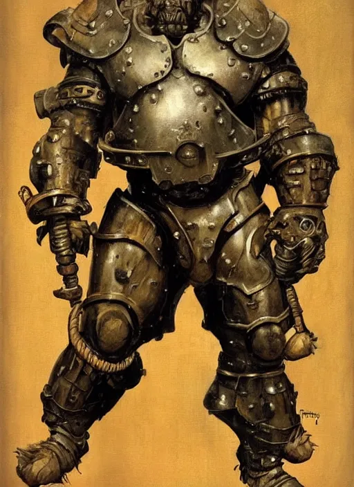 Image similar to 5 0 s pulp scifi fantasy illustration full body portrait martyn ford as hugw armoured troll by norman rockwell, roberto ferri, daniel gerhartz, edd cartier, jack kirby, howard v brown, ruan jia, tom lovell, frank r paul, jacob collins, dean cornwell, astounding stories, amazing, fantasy, other worlds