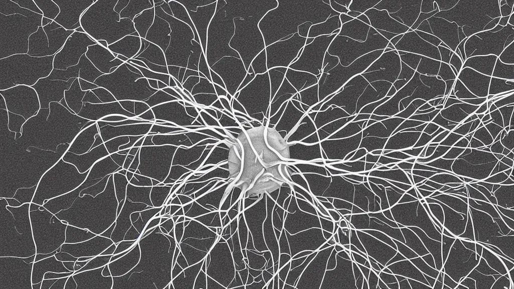 Image similar to neuron cell viewed from a scanning tunneling electron microscope, ultra high detail