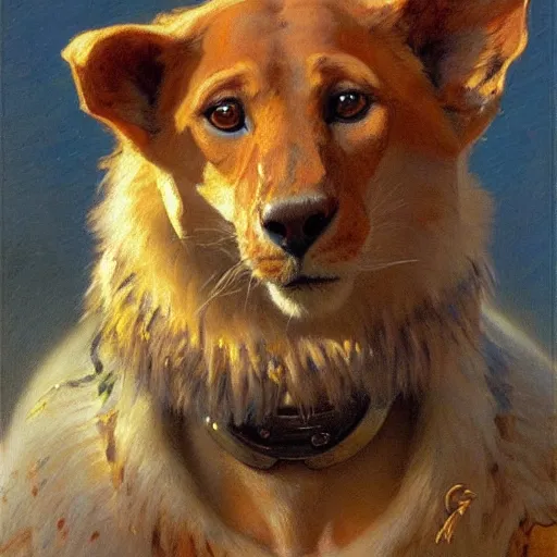 Prompt: a portrait of an animal wearing a shirt. highly detailed painting by gaston bussiere, craig mullins, j. c. leyendecker, furry