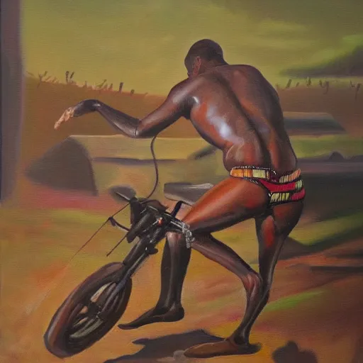 Prompt: mad dog on a chain, oil painting by theophilus tetteh