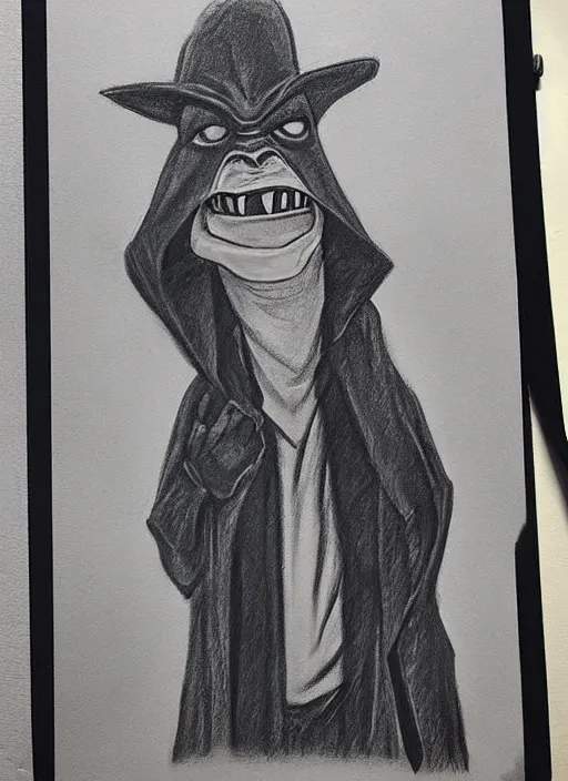 Prompt: “Jarjar Binks detective, film noir, charcoal sketch”