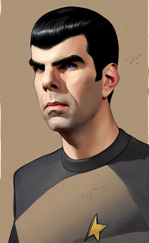 Image similar to : ZACHARY QUINTO SPOCK fanart + digital art + art by J.C. LEYENDECKER + 4K UHD IMAGE + STUNNING QUALITY + CRAYON TEXTURE