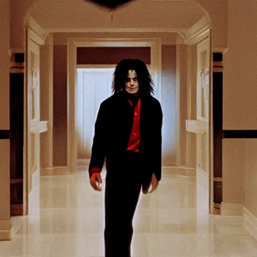 Prompt: a cinematic film still of Michael Jackson starring in The Shining, portrait, 40mm lens, shallow depth of field, close up, split lighting, cinematic