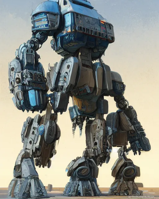 Image similar to an urban combat mech in the style of jean giraud / ralph mcquarrie / syd mead / john berkey hyper detailed photorealistic highlights and shadow hd 8 k post - processing high resolution concept art