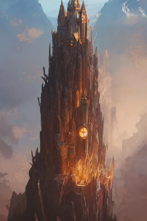 Image similar to a beautiful detailed fantasy magical wizard's tower, elegant, digital painting by greg rutkowski, craig mullins, syd mead, artgerm, artstation, sharp focus