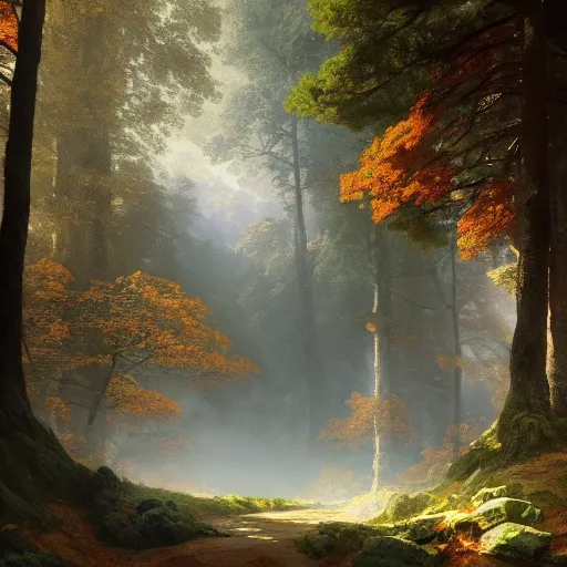 Prompt: a beautiful painting of a forest by ivan aivazovsky and sin jong hun and greg rutkowski. in style of concept art. 8 k texture. ray tracing. sharp lines, hyper detailed. octane render. trending on artstation