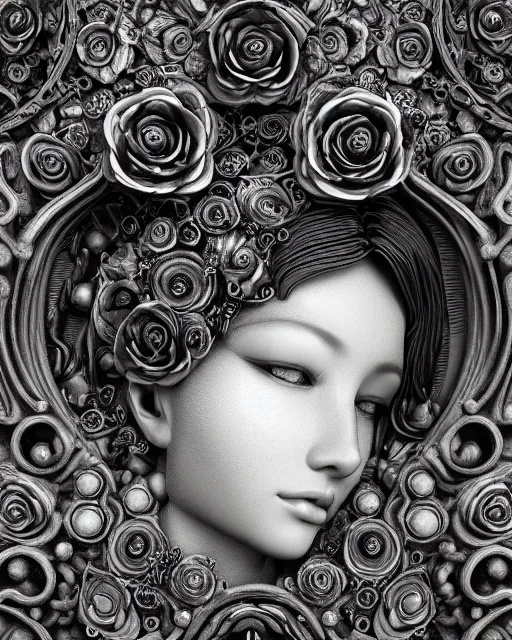 Image similar to mythical dreamy black and white organic bio-mechanical spinal ribbed profile face portrait detail of translucent steampunk beautiful siamese females angelic-human-queen-vegetal-cyborg, highly detailed, intricate trnaslucent ivy jelly ornate, poetic, translucent roses ornate, 3D render, digital art, octane render, 8K artistic photography, photo-realistic, by Dora Maar