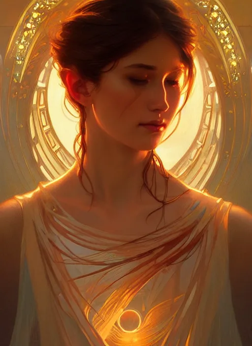 Image similar to water, glowing lights!! intricate elegant, highly detailed, digital painting, artstation, concept art, smooth, sharp focus, illustration, art by artgerm and greg rutkowski and alphonse mucha