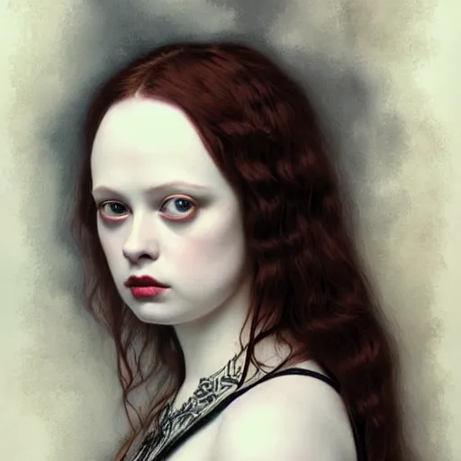 Prompt: beautiful striking Pre-Raphaelite goth emo punk Thora Birch by Artgerm and Greg Rutkowski, pale, intricate, elegant, highly detailed, digital painting