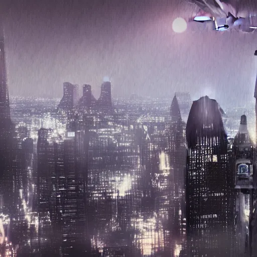 Prompt: matte painting of bat signal against the Gotham city skyline, dark, stylized