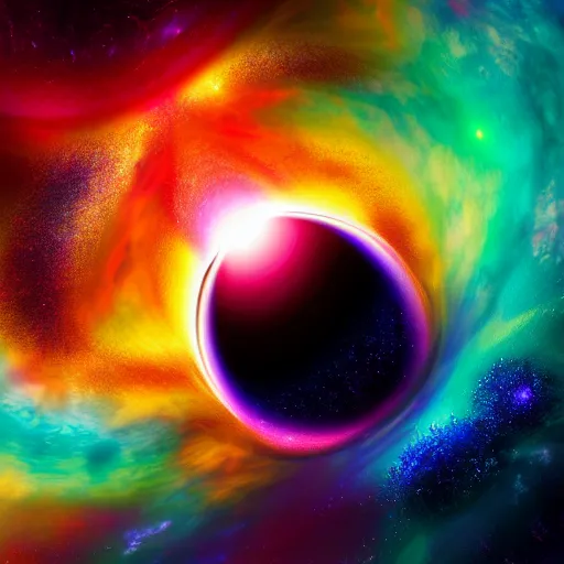 Prompt: a beautiful and colorful blackhole in the galaxy in a style of maxim zhestkov, hyper detailed, 8 k 3 d, trending on artstation, vray octane, hyper realism.