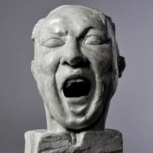 Image similar to marble sculpture of man with his own face coming out of his mouth