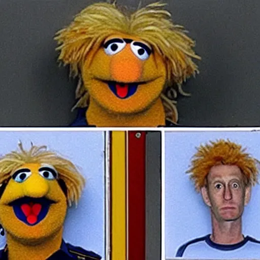 Prompt: muppet mugshot. arrested, driving under the influence