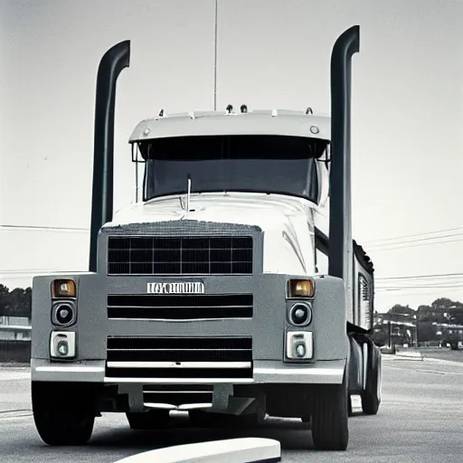 Prompt: semi truck, front view, 8 0 mm, long exposure, kodachrome,