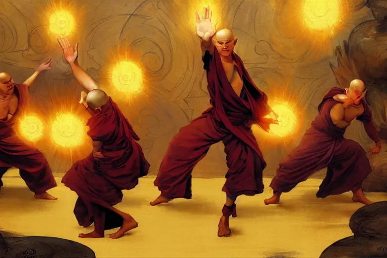 Prompt: monks teaching airbending from the last airbender, painting by gaston bussiere, craig mullins, j. c. leyendecker