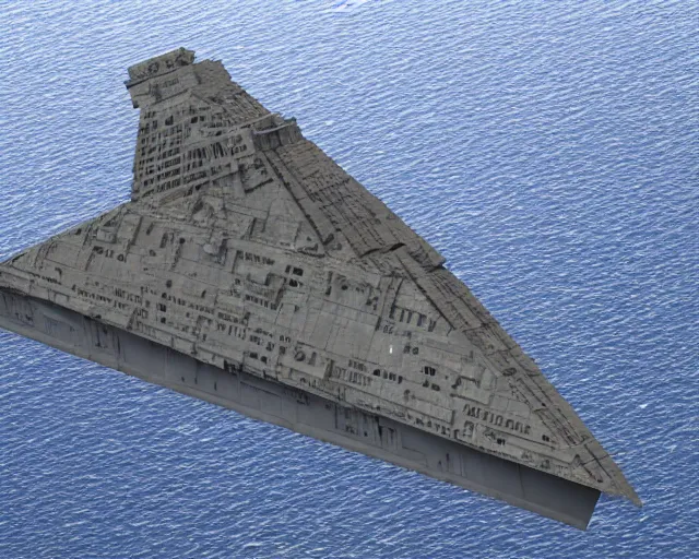 Image similar to 4 k hd, high resolution photograph of star destroyer, full colour, shot with sigma f / 4. 2, 2 5 0 mm sharp lens, wide shot, high level texture render
