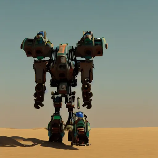 Prompt: mech walking in desert