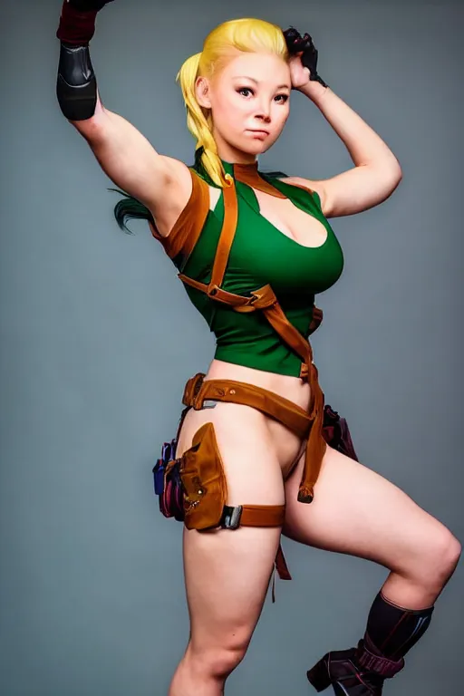 Image similar to cosplaying as cammy from street fighter, promo shoot, studio lighting, professional, by artgerm and alphonse mucha, trending on instagram