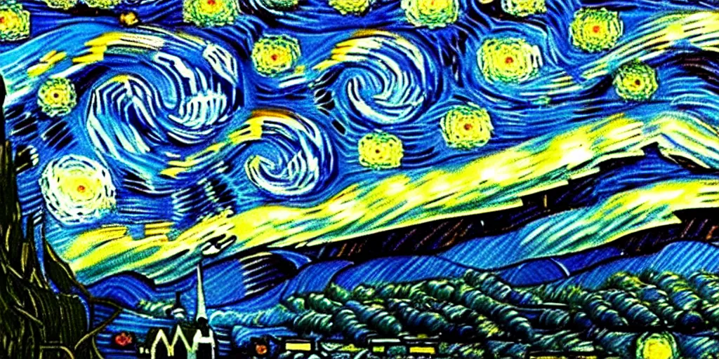 Image similar to the edge of the world has a view of our starry night sky, Not Van Gogh, High fantasy, Cinematic Matte Painting, Insanely Detailed, Award Winning, Trending on Artstation, 8k, UHD