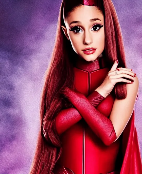 Image similar to ariana grande modeling as the scarlet witch, professional photograph