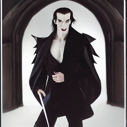 Prompt: head and shoulders vogue fashion photo portrait of a male vampire, d & d, fantasy