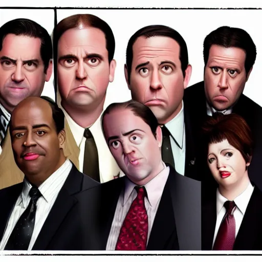 Image similar to The Office cast, realistic, macro,
