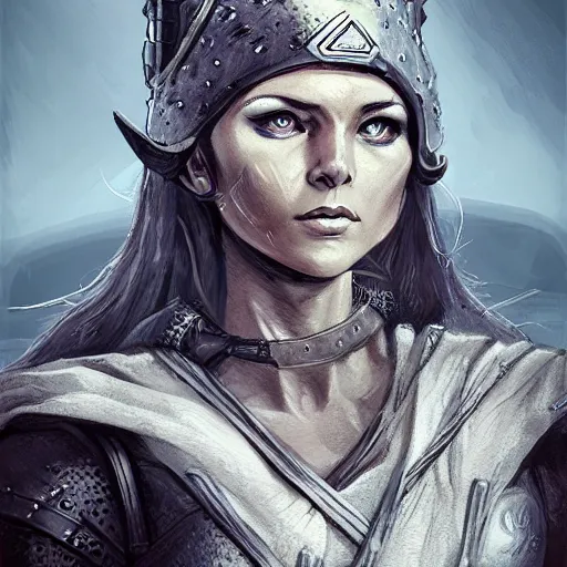 Prompt: scifi viking woman, portrait, warrior, science fiction, d & d, concept art, matte, sharp focus, illustration, concept art,