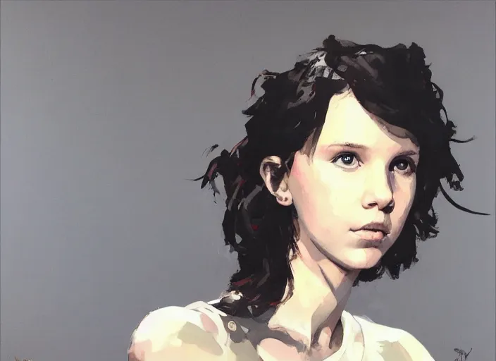 Image similar to a highly detailed beautiful portrait of millie bobby brown by yoji shinkawa, by gregory manchess, james gurney, james jean