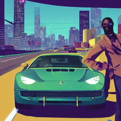 Prompt: snoop dogg driving, art gta 5 cover, official fanart behance hd artstation by jesper ejsing, by rhads, makoto shinkai and lois van baarle, ilya kuvshinov, ossdraws, and by feng zhu and loish and laurie greasley, victo ngai, andreas rocha, john harris