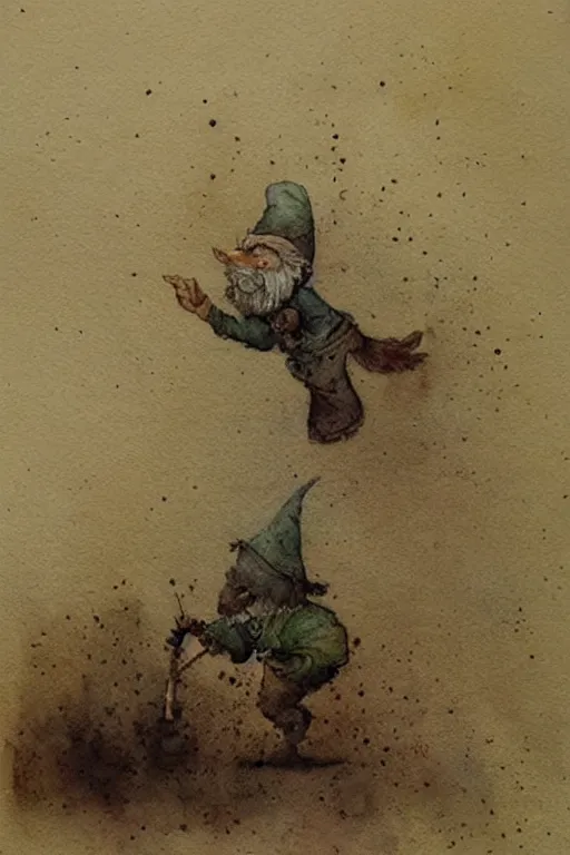 Image similar to muted color!!!!!!! watercolor of a ( ( ( gnome ) ) ) painterly, granular dripping running. very muted colors. by jean - baptiste monge!!!!!
