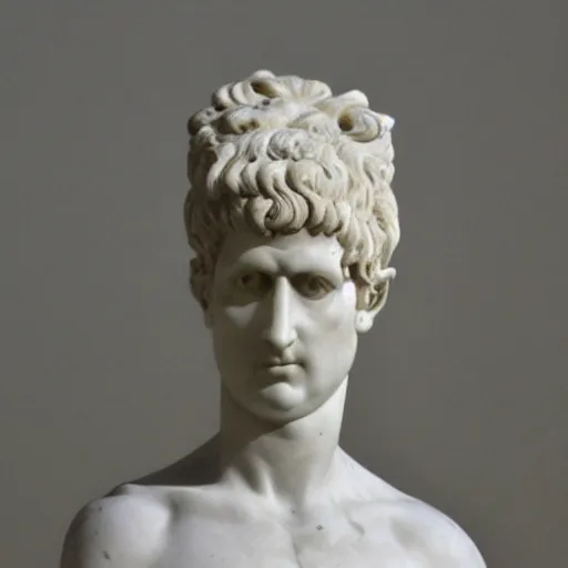 Prompt: of a Roman marble statue of a 90's era personal computer prompt