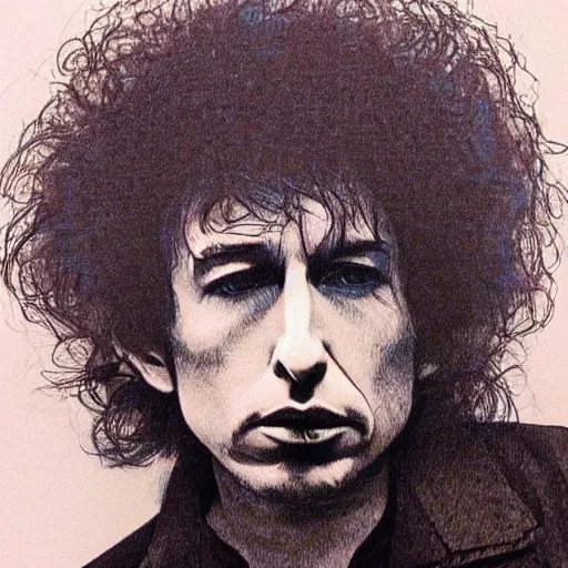 Prompt: simple yet detailed psychedelic portrait bob dylan by alton kelley