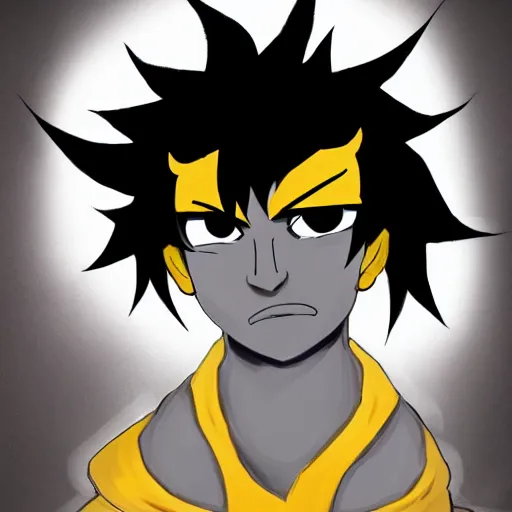 Prompt: karkat vantas, detailed art, gray skin, yellow eyes, yellow horns