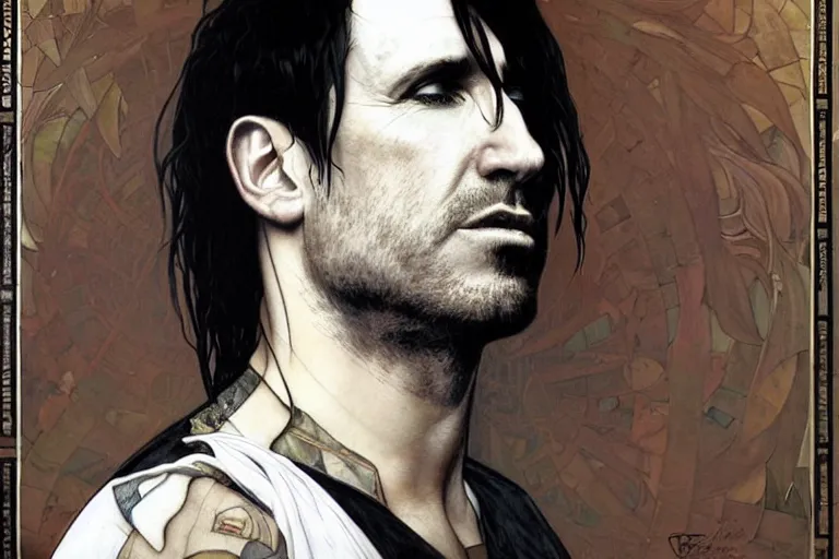 Prompt: hyper realistic portrait of singer trent reznor, by lee bermejo, alphonse mucha and greg rutkowski