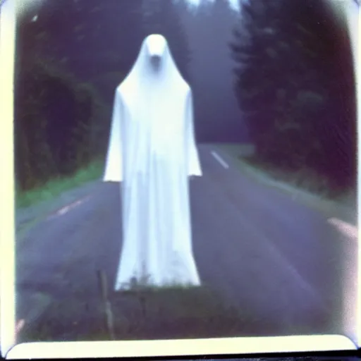 Prompt: 1 9 8 0's old polaroid of a pale white eldritch entity standing silently on the side of a misty road, photorealistic, grainy, camcorder, old film, low quality, horror, creepy, unsettling, liminal, strangely terrifying