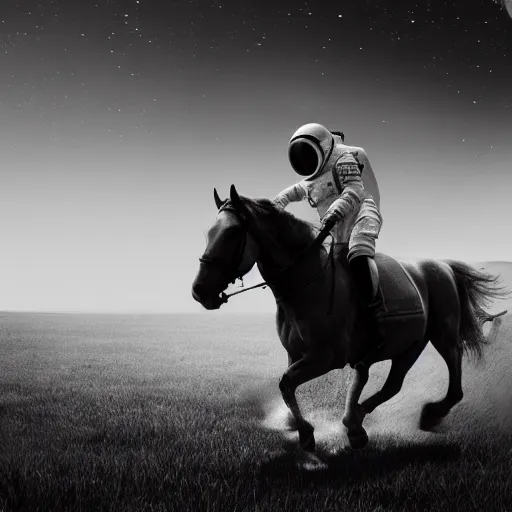 Prompt: cinematic photograph of an astronaut riding a horse travelling through time