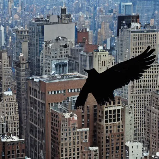 Prompt: a giant crow attacking new york city