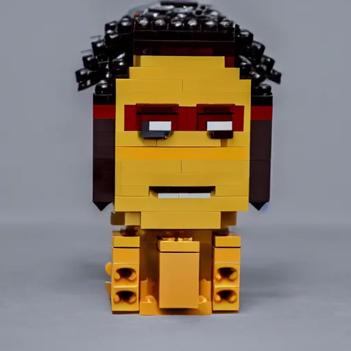 Prompt: a lego structure of the face of a person named jerry jellostien
