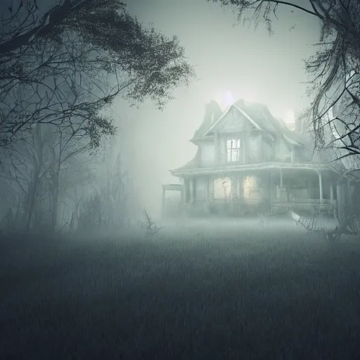 Prompt: village horror house in forest darkness dark unreal render fog highly detailed
