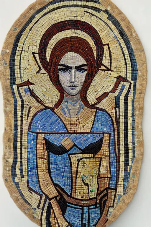 Image similar to Byzantine cyberpunk goddess, symmetrical, mosaic, felt