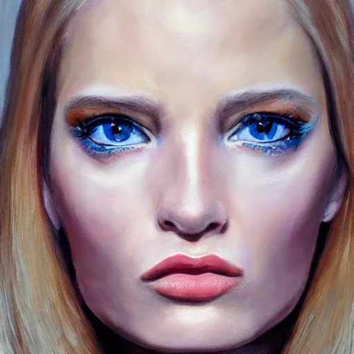 Image similar to hyperrealism oil painting of crying blonde fashion model portrait