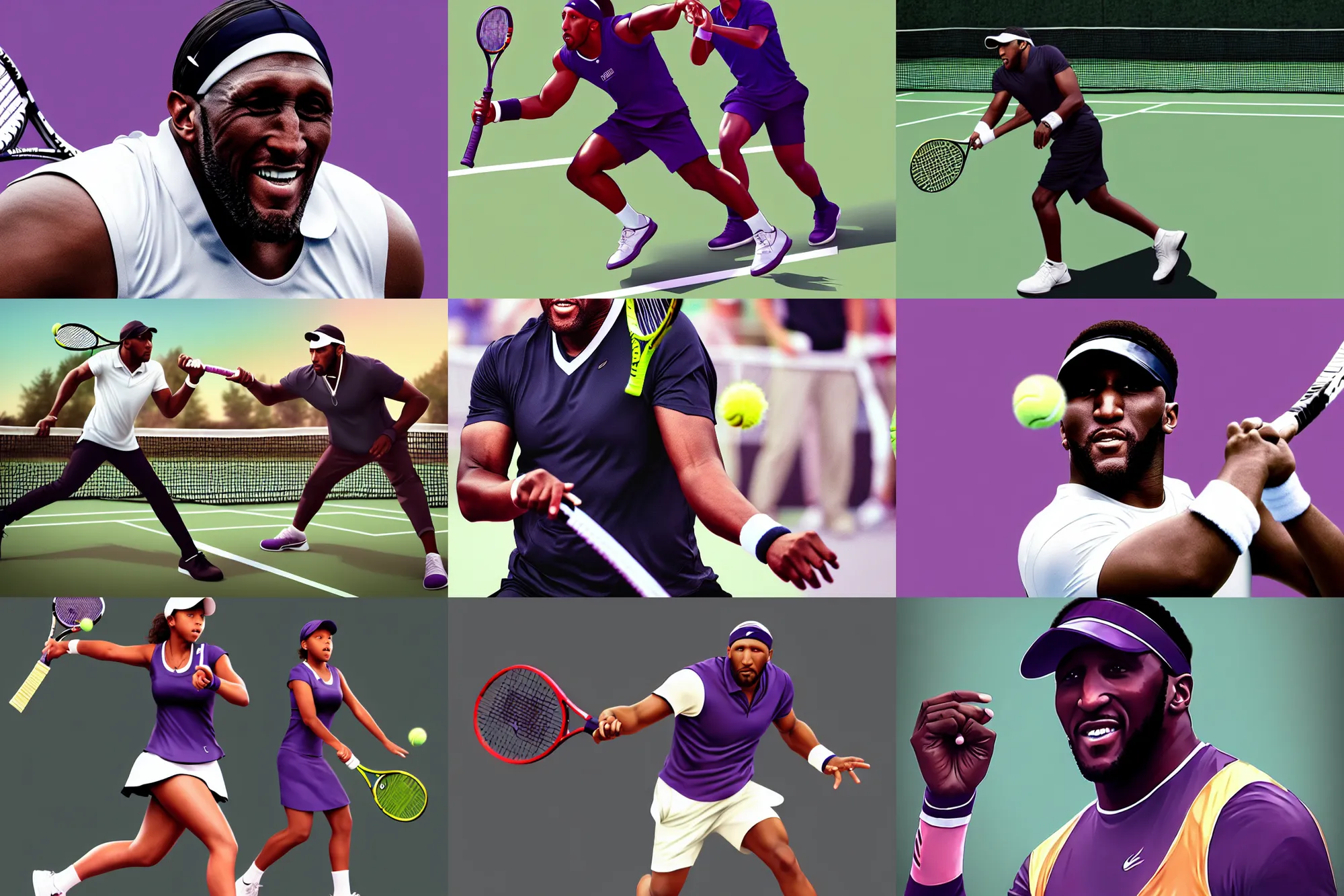 Prompt: ray lewis playing tennis, high school girls crying, trending on artstation