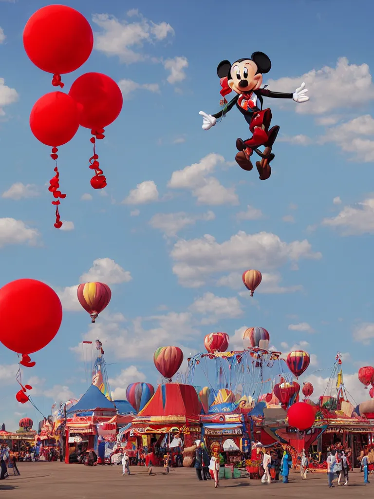 Prompt: balloon man with red balloons at the fair by disney concept artists, blunt borders, rule of thirds