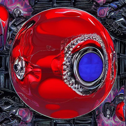 Image similar to chrome spheres on a red cube by ayami kojima