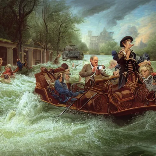 Image similar to Joe Biden swimming in Kentucky flood waters, Realistic, Regal, Refined, Detailed Digital Art, Michael Cheval, Walt Disney (1937), François Boucher, Oil Painting, Steampunk, Highly Detailed, Cinematic Lighting, Unreal Engine, 8k